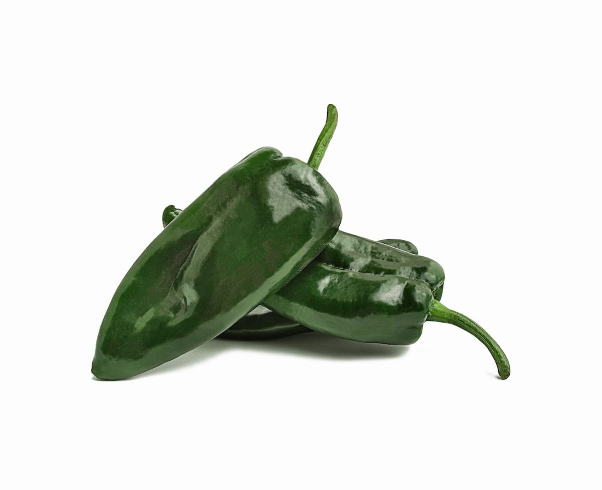 Poblano peppers on a white background - anaheim pepper substitute